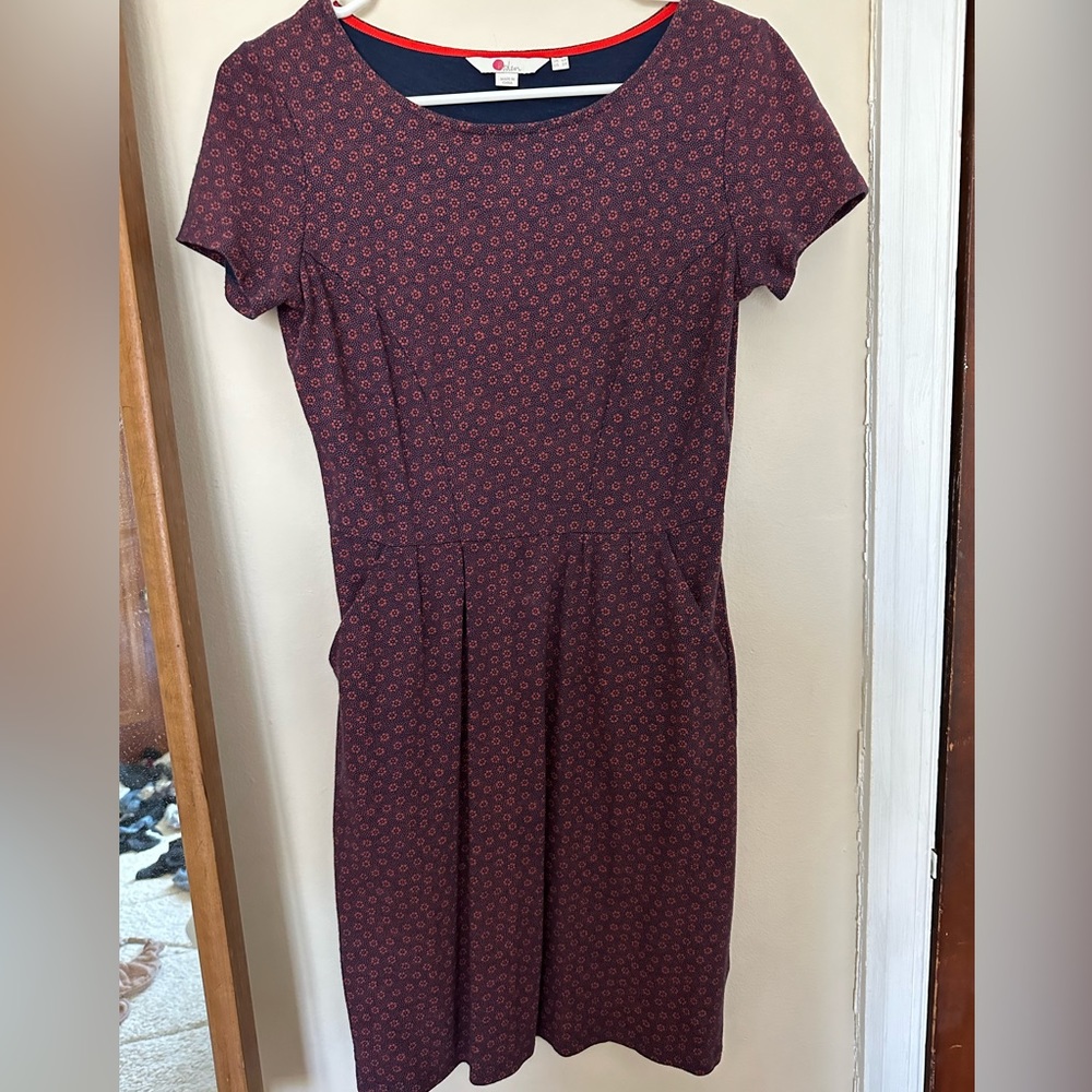BODEN Navy flower print sheath dress with pockets US 2P